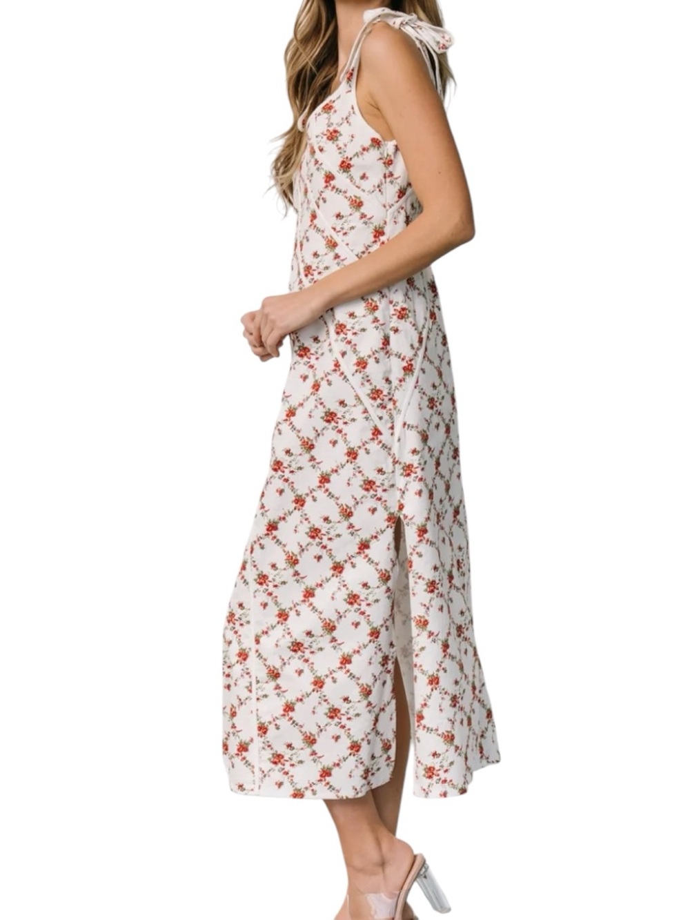 Baltic Born NWT Isla Tank Dress XL Sleeveless Floral Tie-Shoulder Midi Off White - Picture 3 of 16
